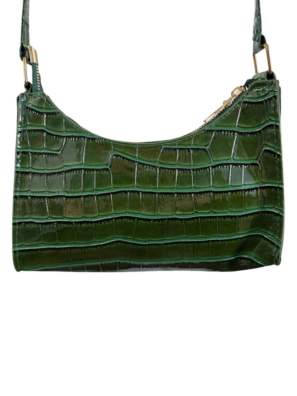 NWOT Dark Green Croc-Embossed Shoulder Bag - Picture 3 of 6
